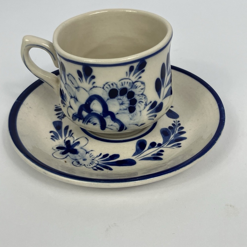 Vtg Delft Holland handpainted espresso coffee Windmill Blue MiniTeacup & Saucer